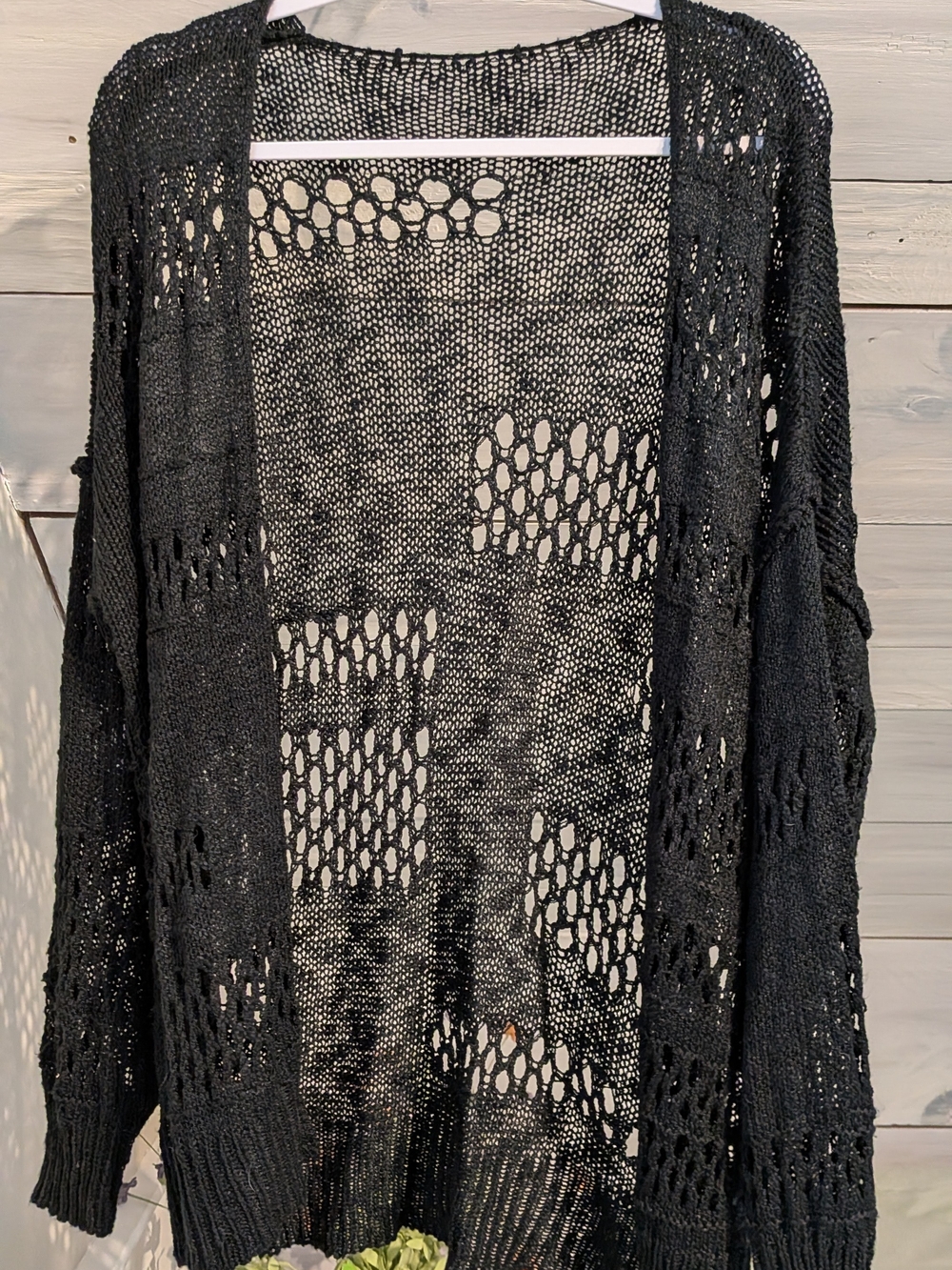 Black Open-Knit Women's Cardigan Sweater